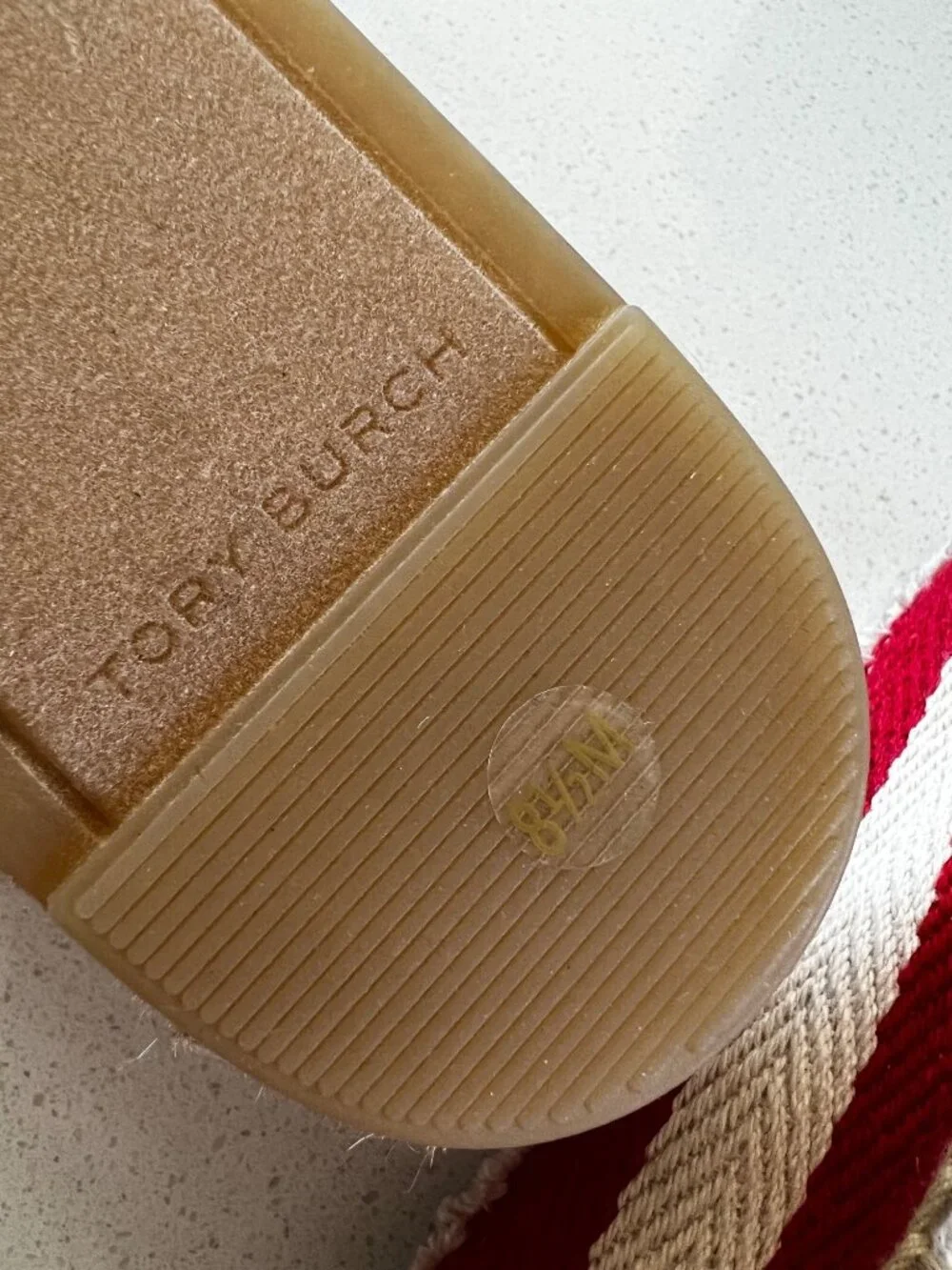 TORY BURCH red striped canvas espadrille flats size 8.5